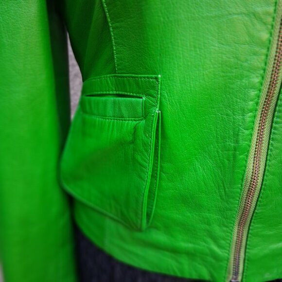Loving the WICKED Color GREEN Real Leather Moto Style Jacket - Picture 8 of 15